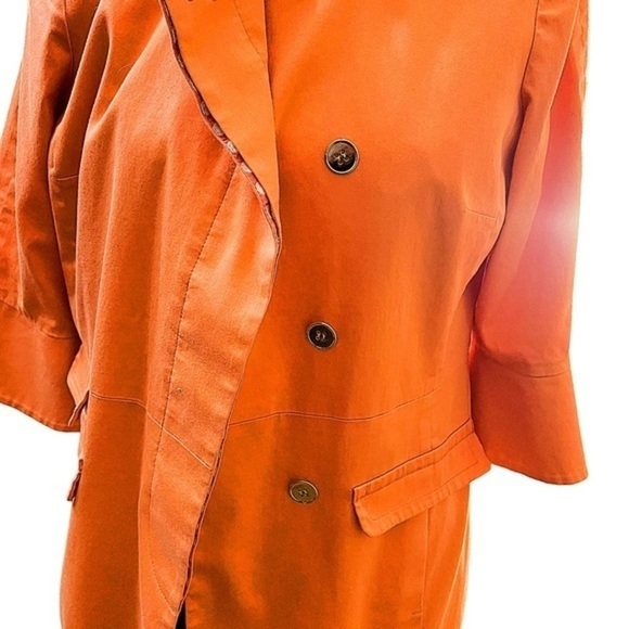 Etcetera Spring Trench Coat Coral with Gold Buttons and Polka Dot Lining - Picture 9 of 11